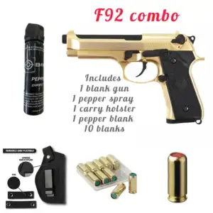 Blow F92 Gold Blank Gun with 10 Blank Bullets, 1 Pepper Bullet & Holster